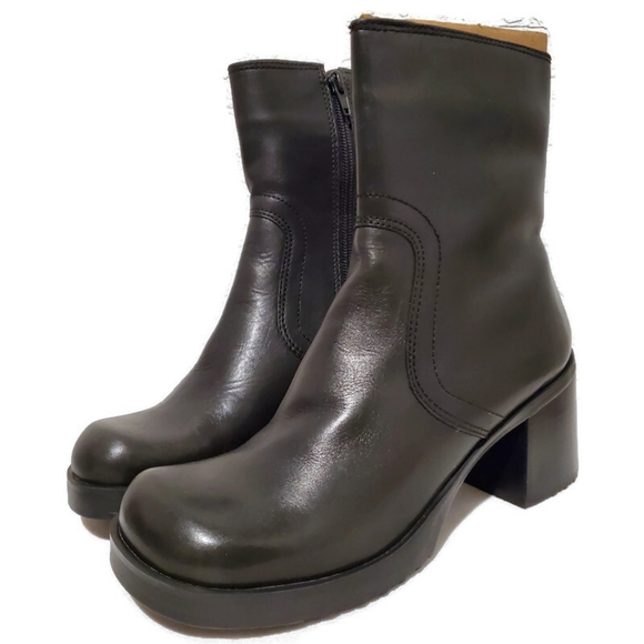 Bakers Shoes Vintage 9s Bakers Black Soft Leather Chunky Heel Platform Y2k Boots Poshmark